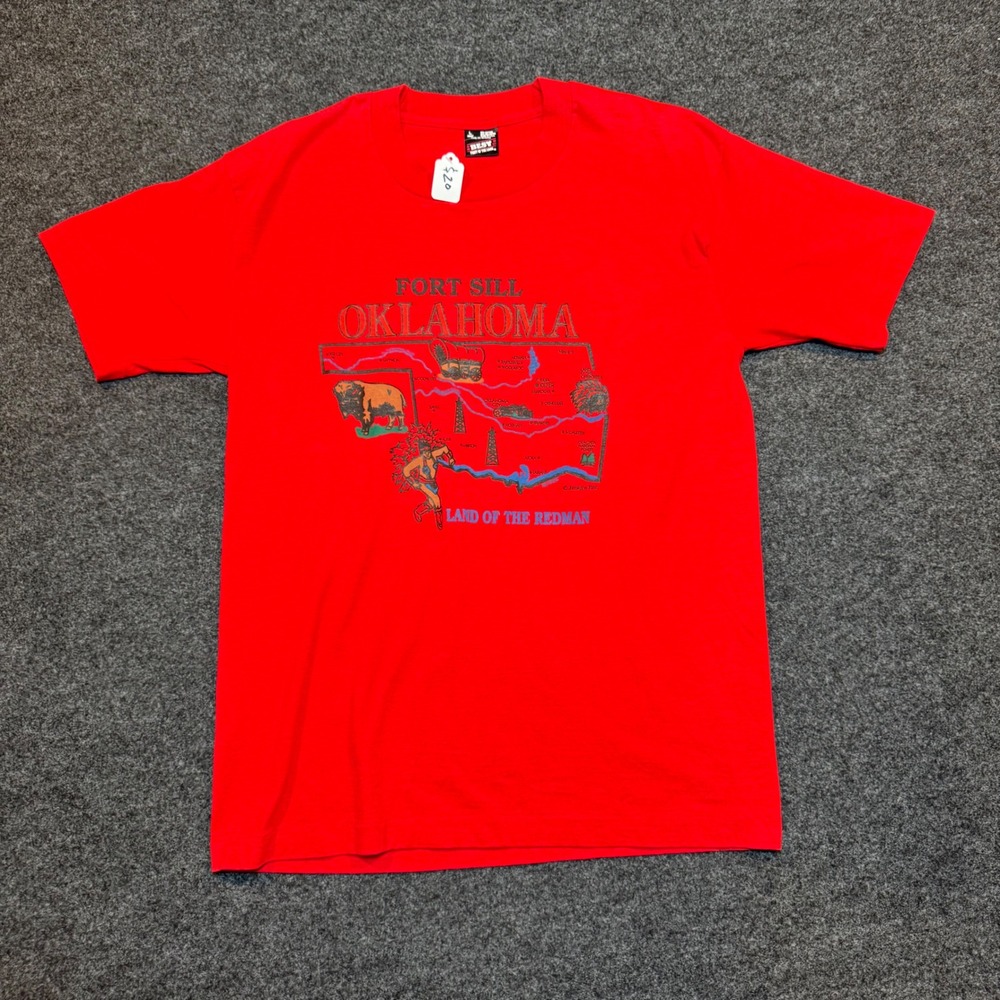 Vintage 90s Fort Sill Oklahoma T Shirt Red Best Fruit of the Loom Large USA Made